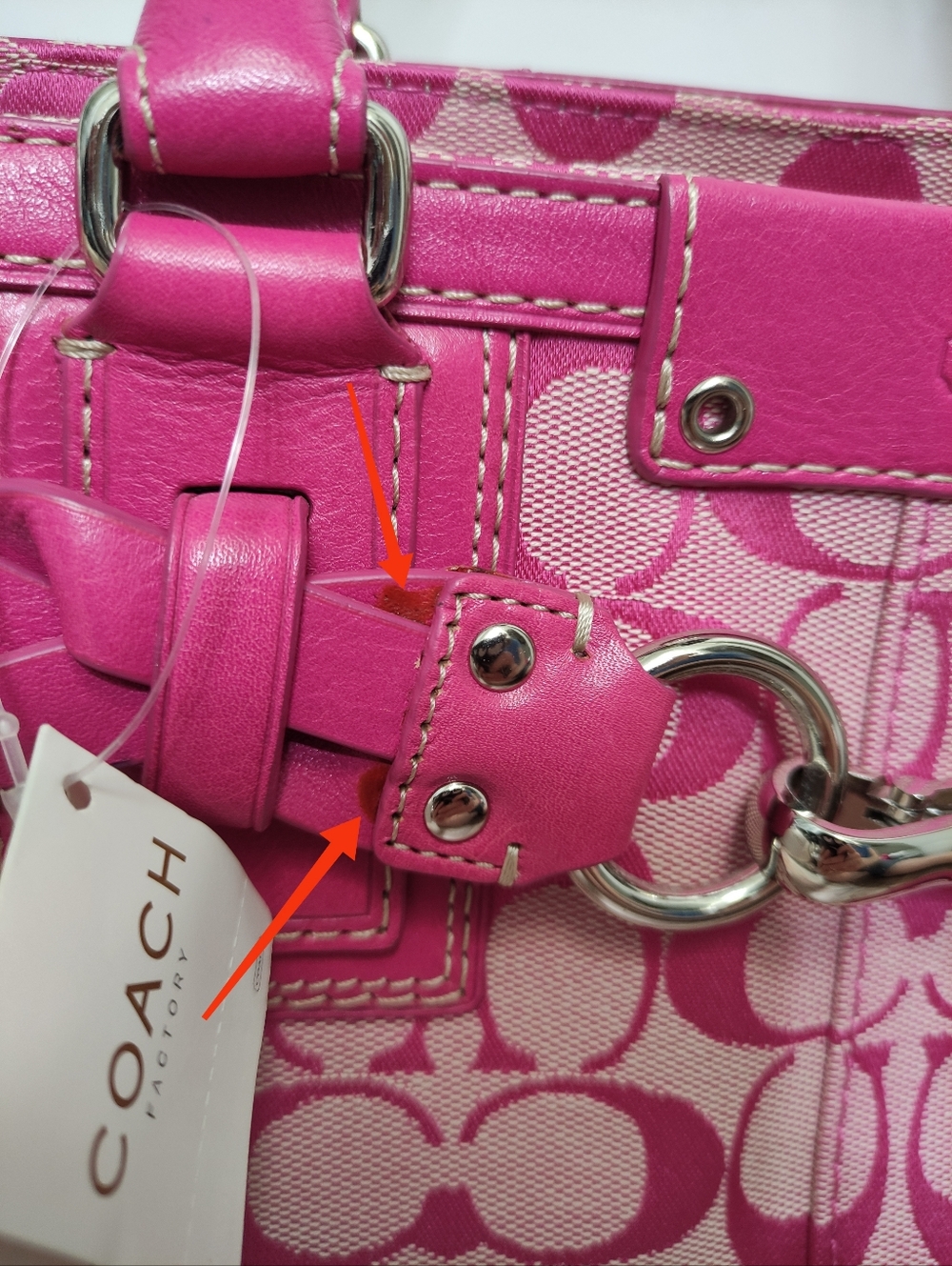 Vintage Y2K Coach F13068 Hampton Signature Large Carryall Satchel Hibiscus/Pink - Picture 14 of 14